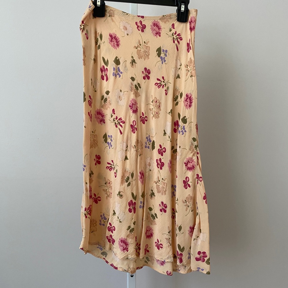 VTG Basics M Yellow Floral Midi Skirt Y2K 90s Fairy Cottage Made in USA